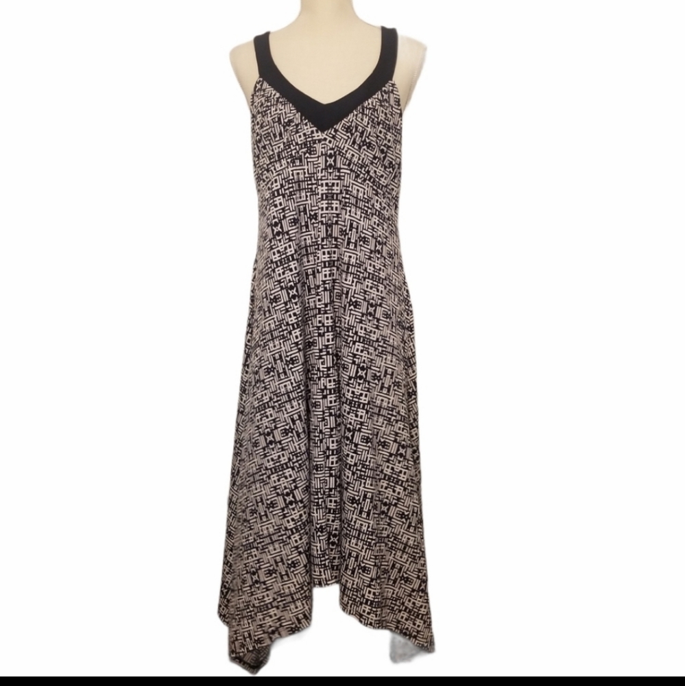 New York and Co Dress L Blue White Asymmetrical Hem